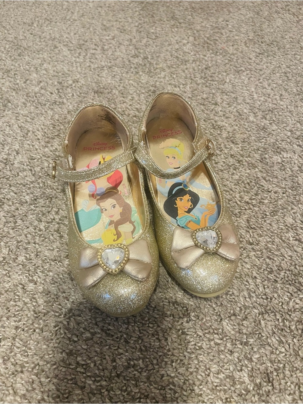 Disney Girls Gold Glitter Mary Jane Shoes with Princess Insole